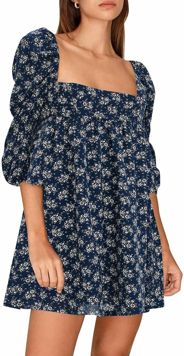 EXLURA Womens Square Neck Dress with Puff Sleeves for All Occasions