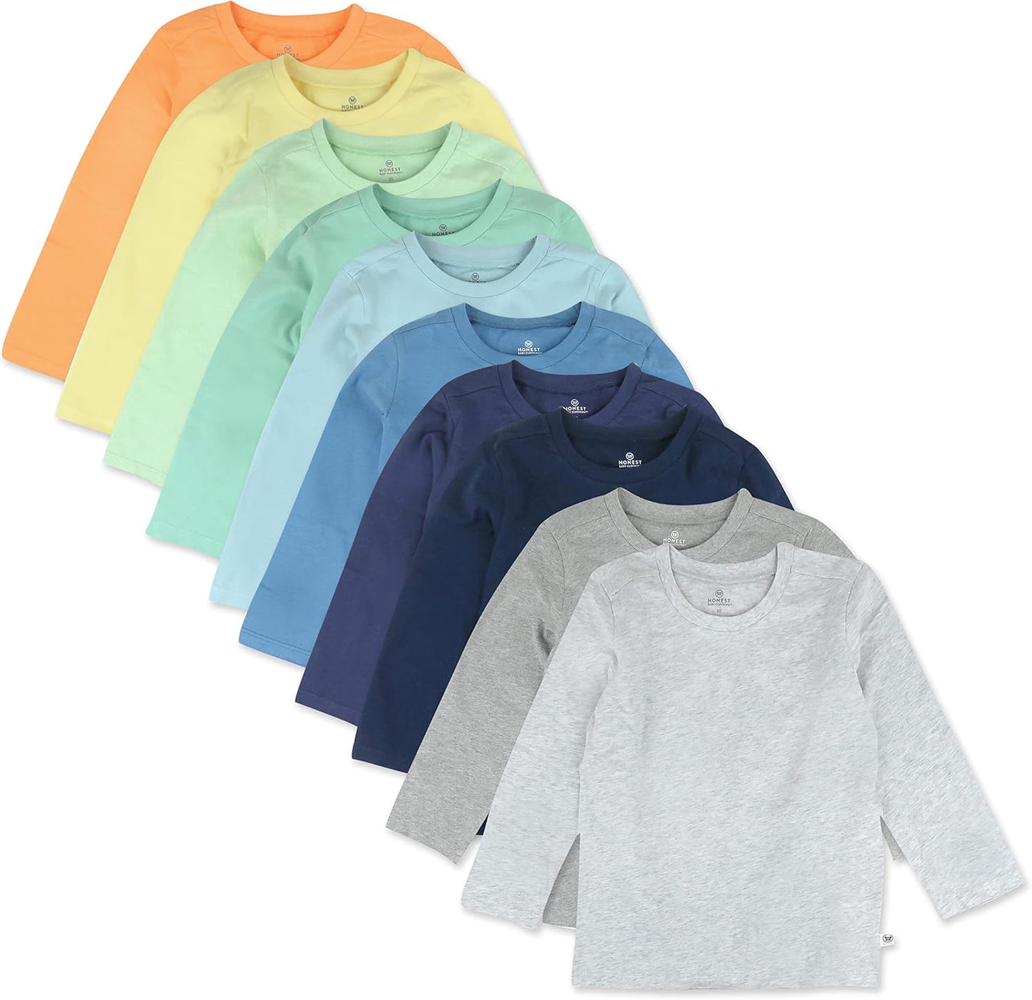 HonestBaby 10-Pack Long Sleeve T Shirts for Toddlers and Kids