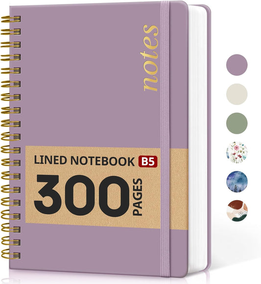 300-Page B5 Hardcover Notebook for Women, College Ruled, Purple