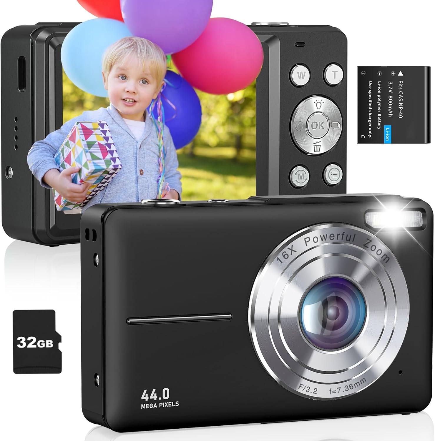 Digital Camera for Kids with 44MP and 1080P Video Quality