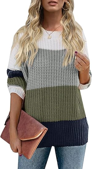 MEROKEETY Women's Color Block Knit Sweater for Casual Style
