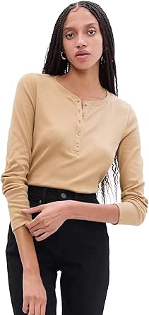 GAP Women's Ribbed Long Sleeve Henley Top Shirt for Comfort