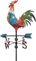 Garden Weathervane Solar Rooster Yard Art - Illuminated Metal Stake