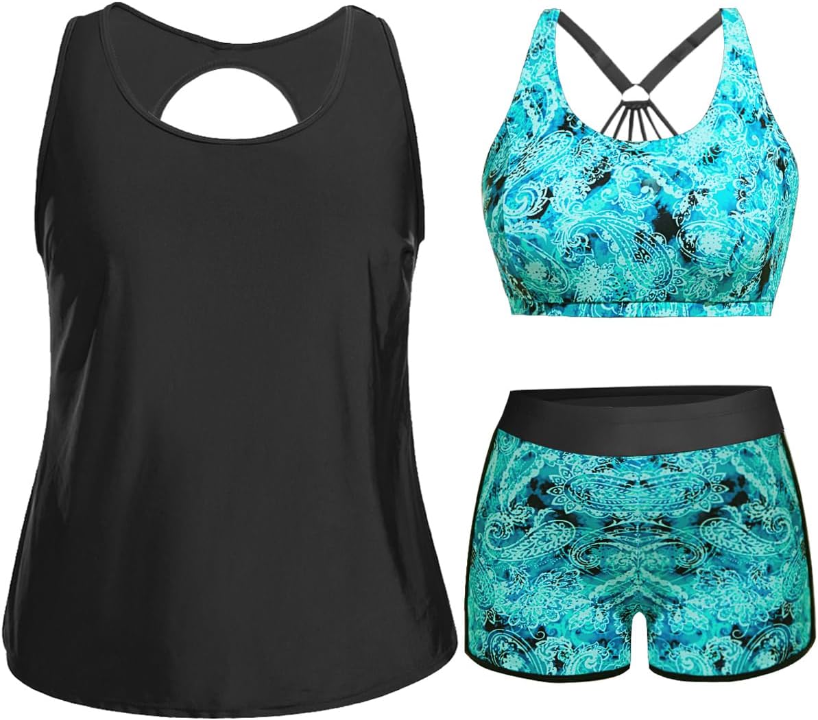 Holipick Women Plus Size 3 Piece Tankini Swimsuits for Comfort