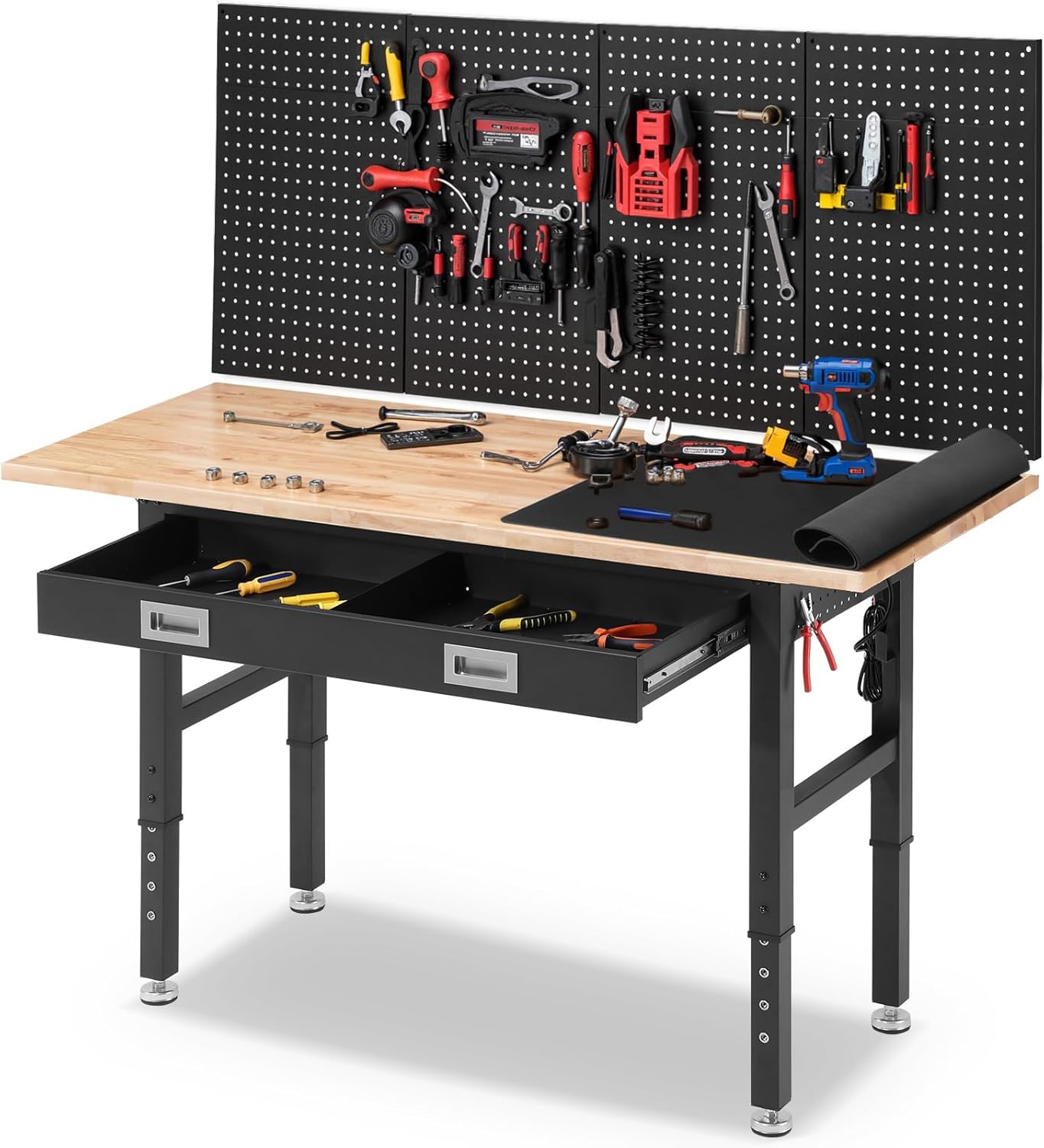 Heavy Duty Work Bench for Garage with Drawers and Pegboard