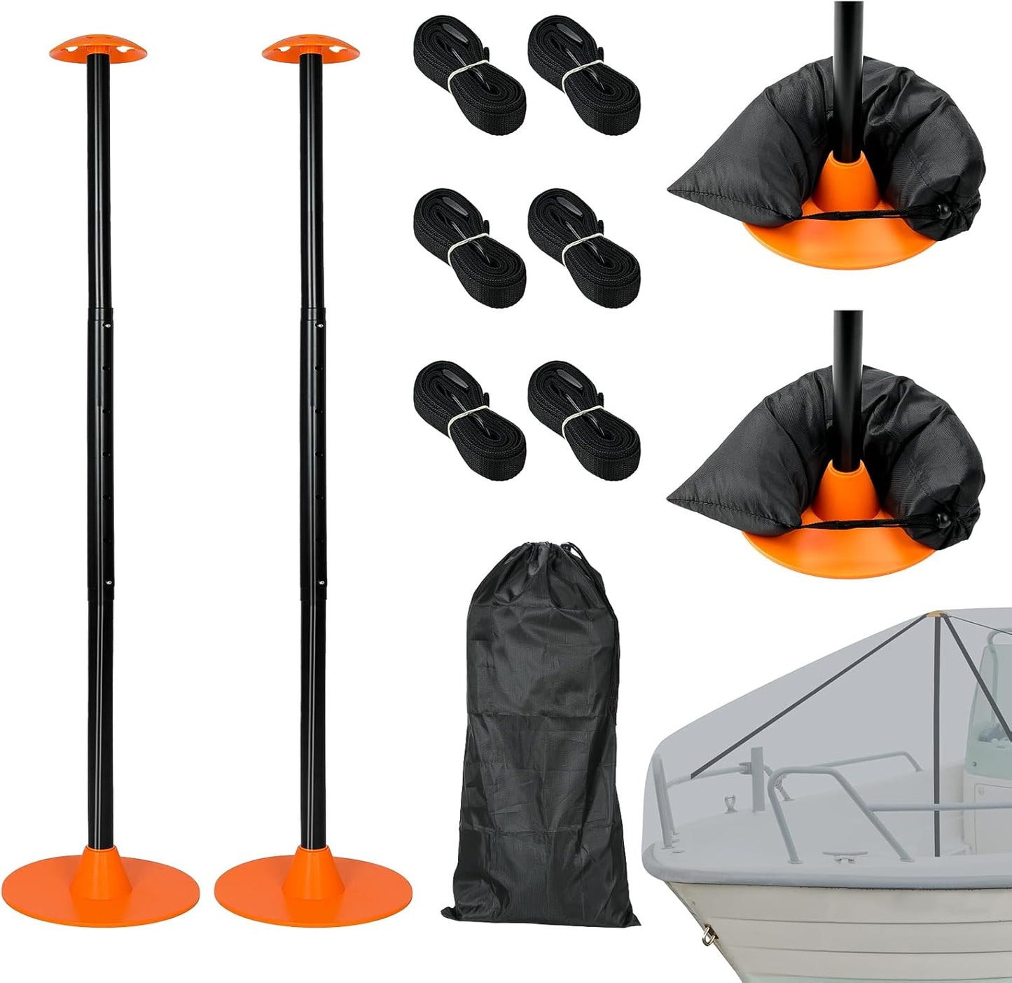 Boat Cover Support Pole System with Adjustable Height and Sandbags
