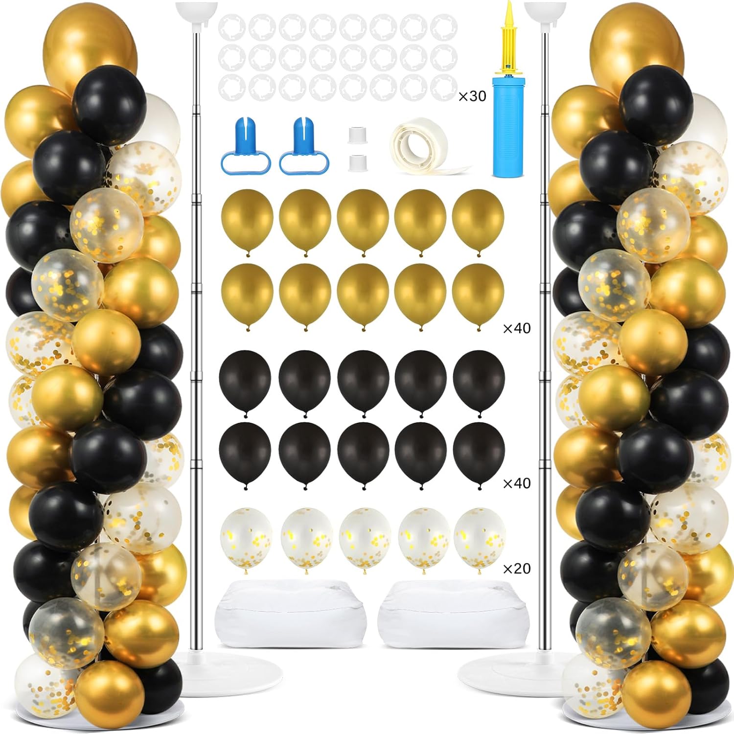 Black and Gold Balloon Column Stand Kit for Party Decor