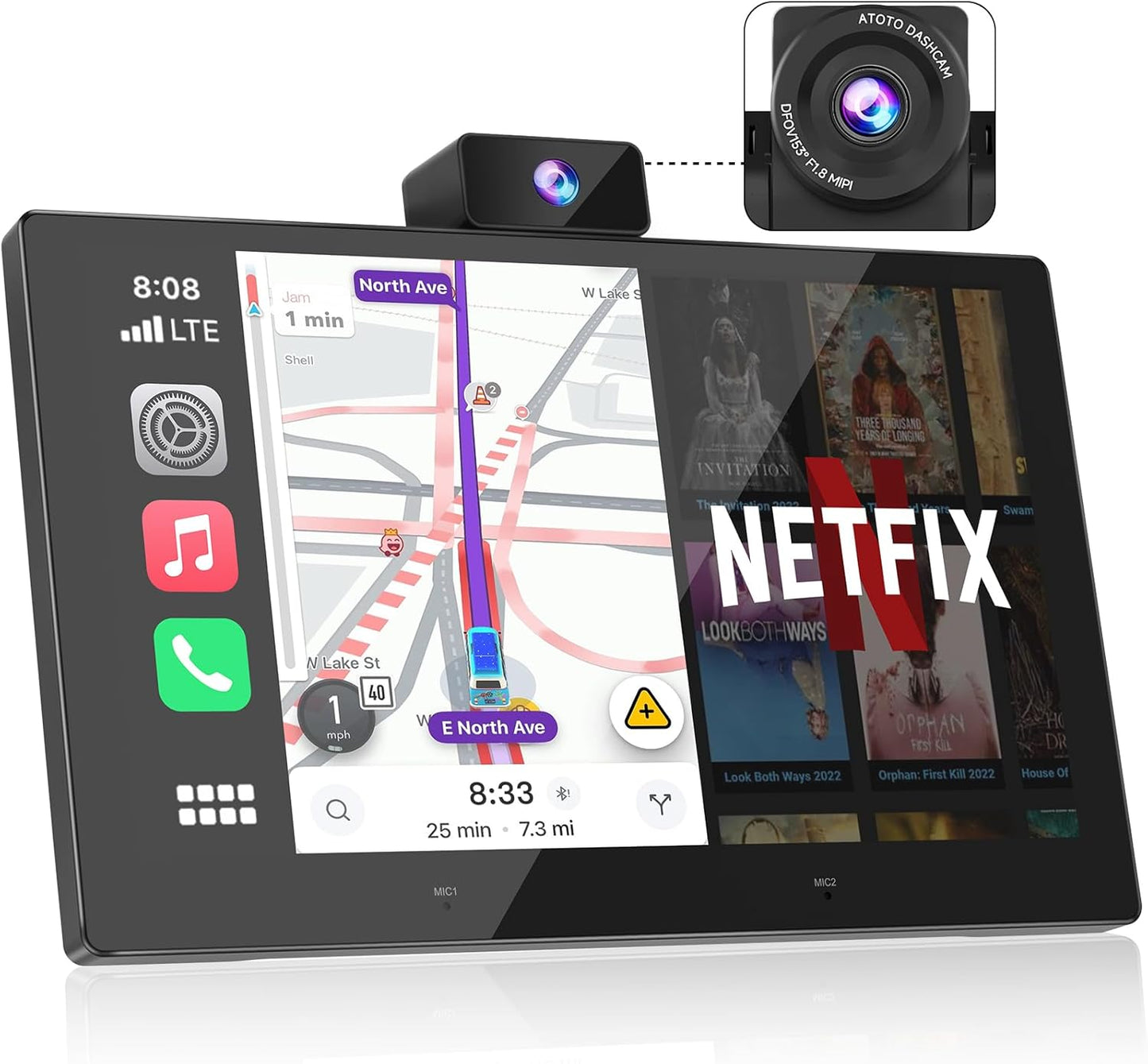 Portable Carplay Screen - 9 Inch Wireless CarPlay & DashCam