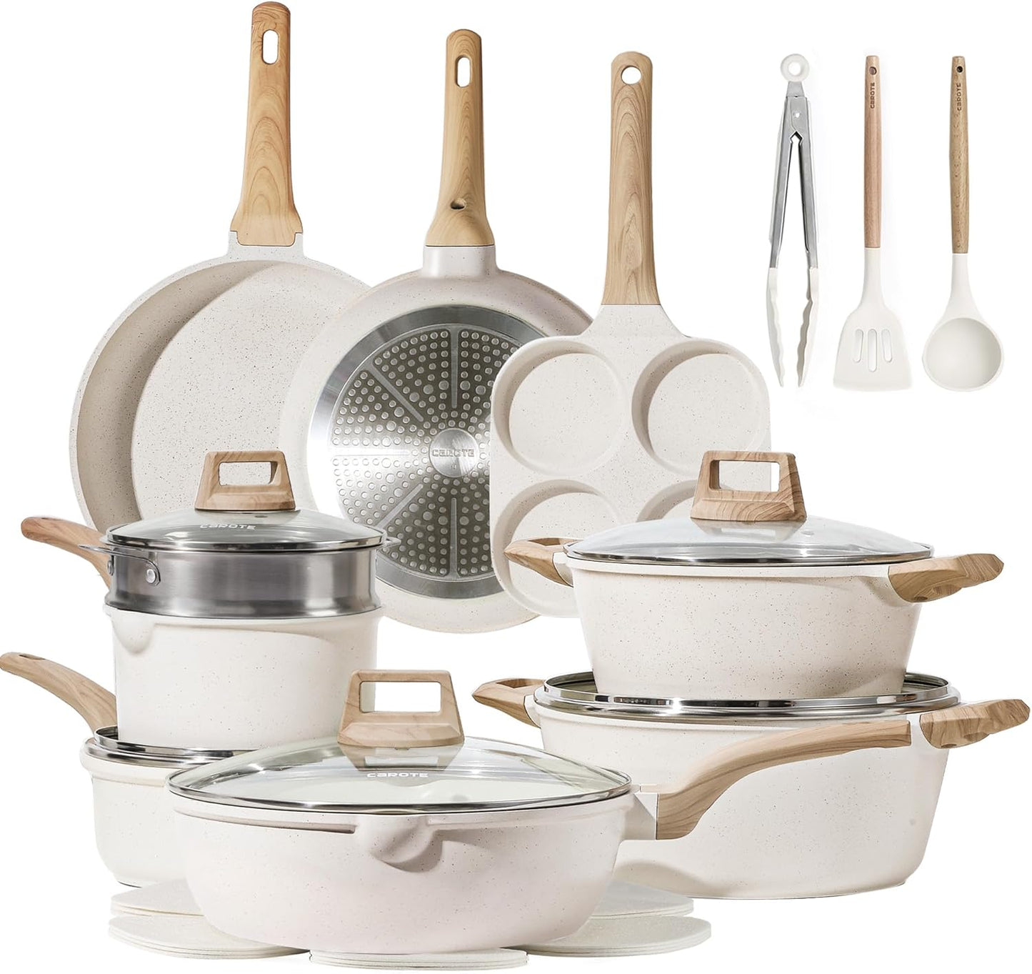 Nonstick Cookware Set with White Granite Finish for Cooking