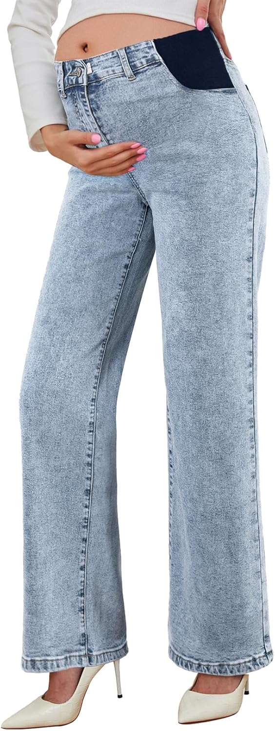 BLENCOT Maternity Jeans for Women High Waist Straight Leg Pants