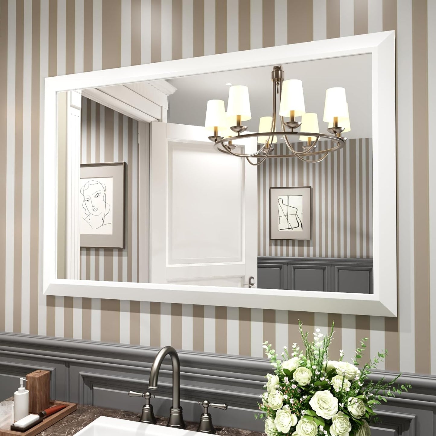 Amorho Bathroom Mirror 48X32 Inch Thick Metal Framed Design