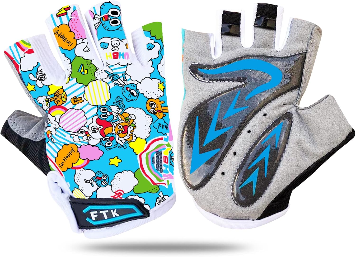 Kids Cycling Gloves, Gel Padding, Ages 2-11, Half Finger Pair