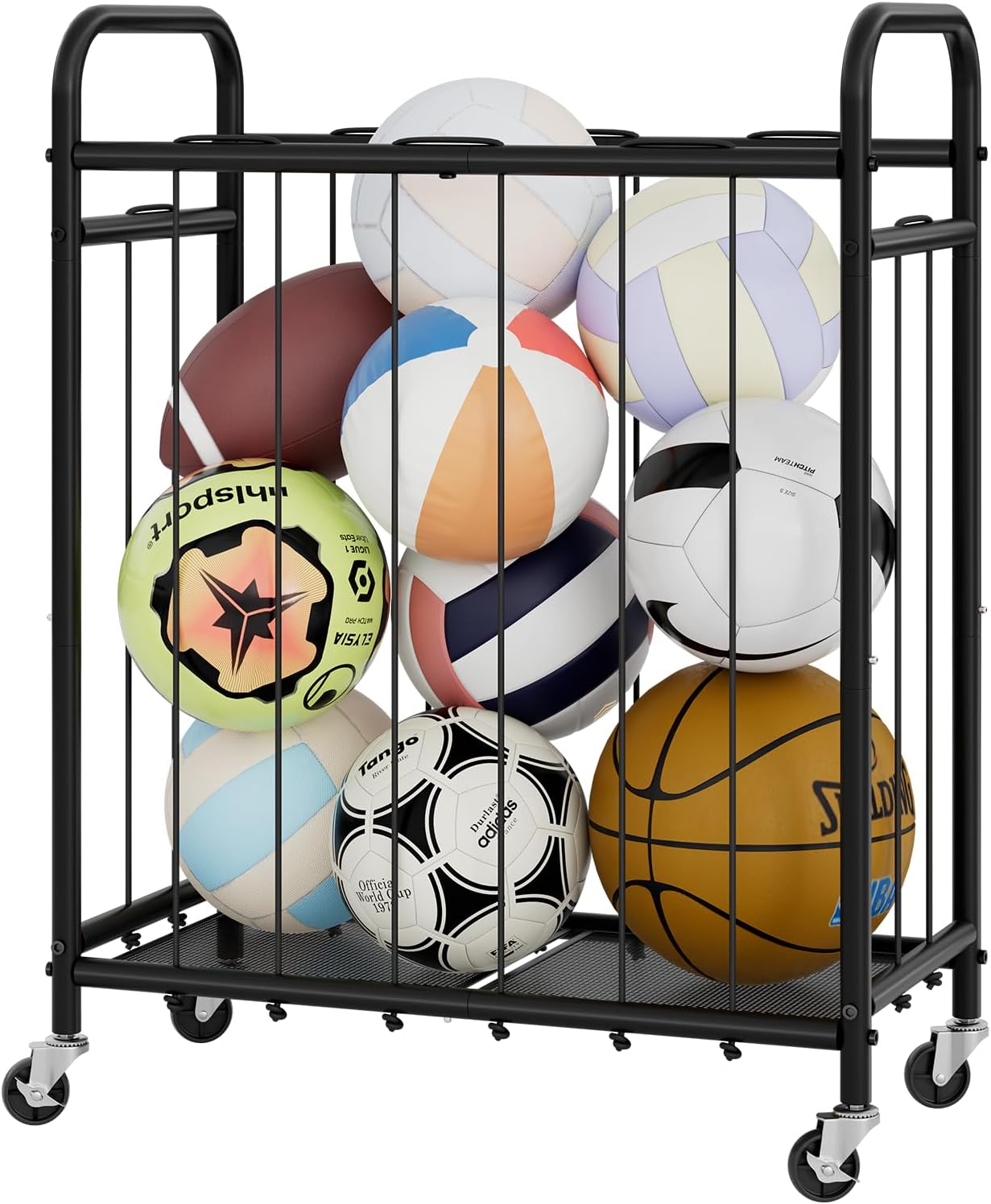 Ball Storage with Wheels for Garage Sports Equipment Organizer
