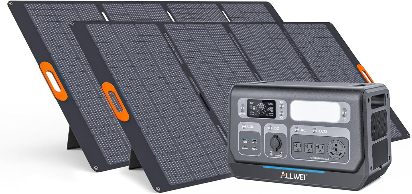 ALLWEI 2400W Solar Generator with 2x 400W Solar Panels for Camping