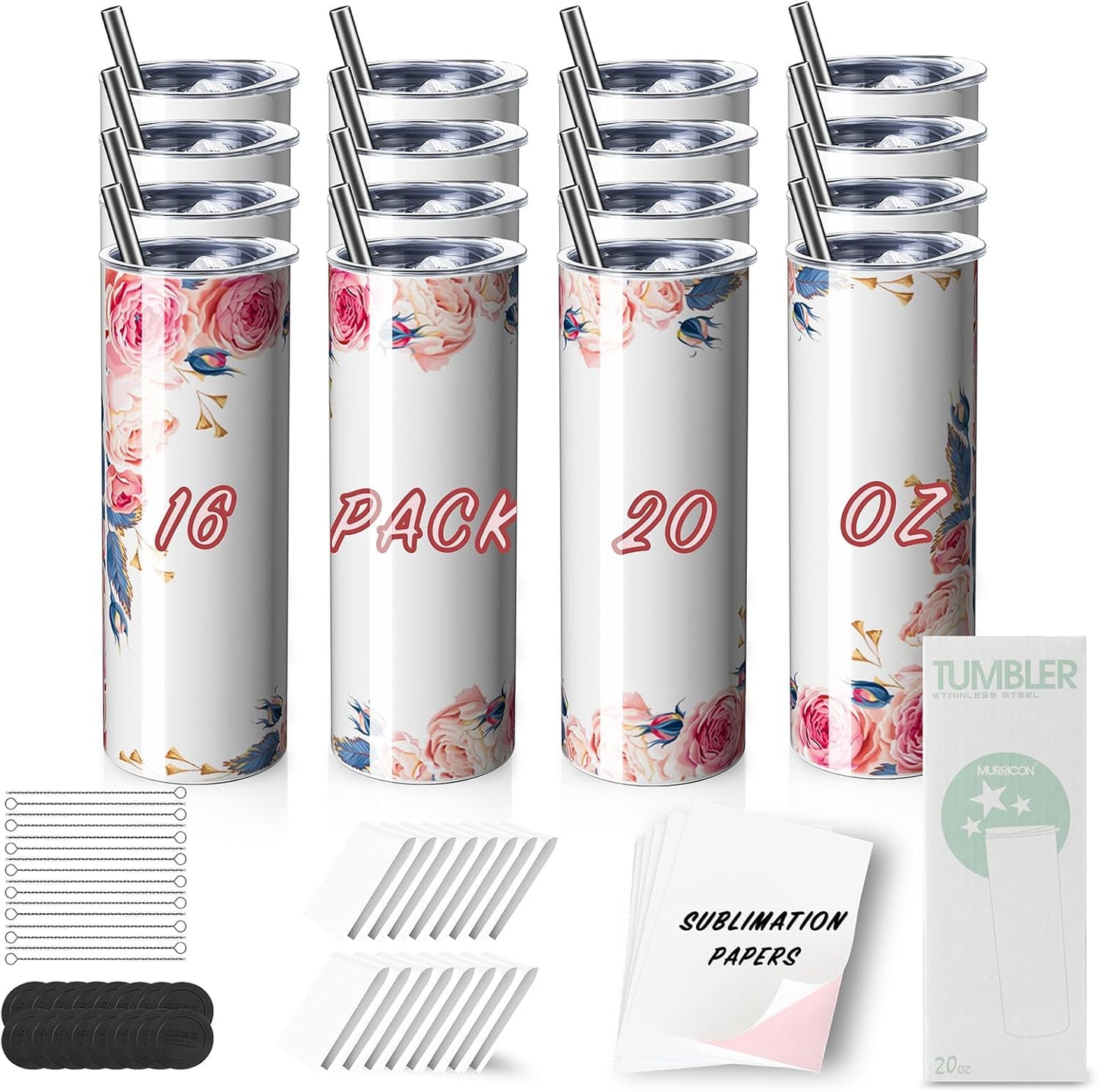 MURRICON 16 Pack Sublimation Tumblers for Custom Designs