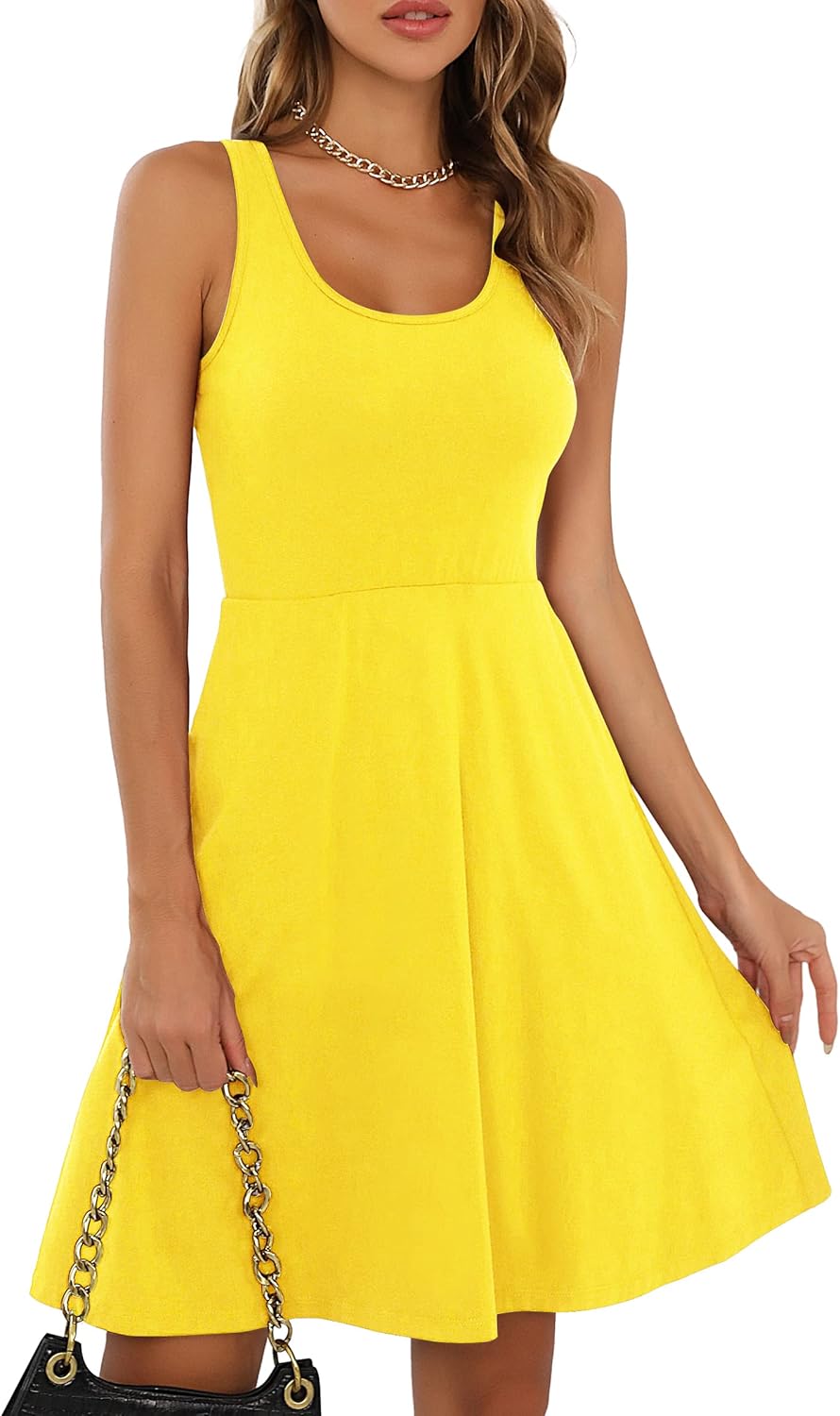 Missufe Women's Sleeveless Racerback Flared Casual Tank Dress
