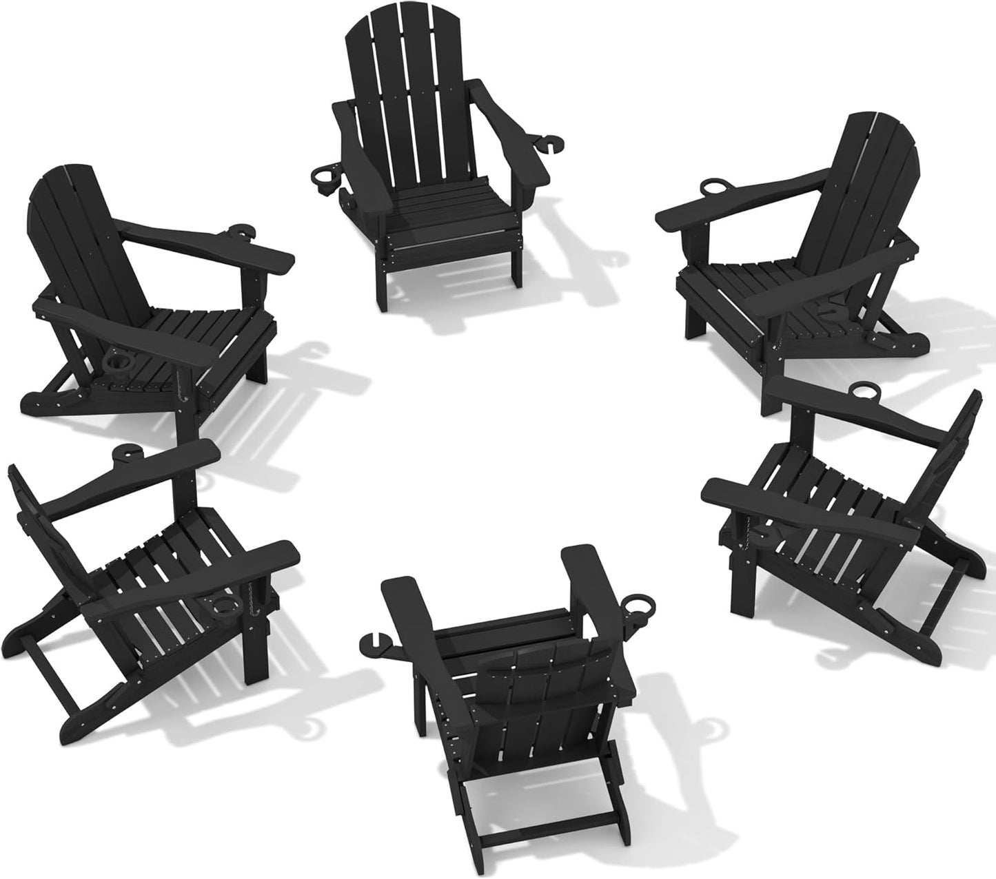 SERWALL HDPE Folding Adirondack Chair with Dual Cup Holder Set