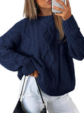 Women's Oversized Cable Knit Crewneck Sweater - Soft Cozy Layer