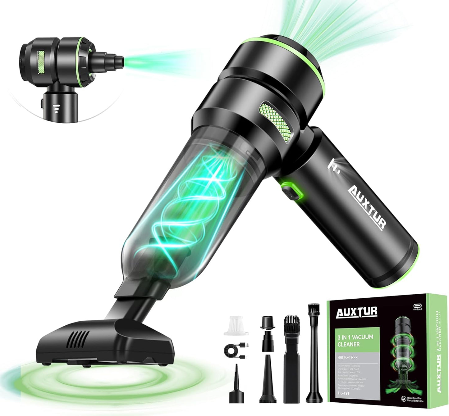 Powerful 3-in-1 Cordless Car Vacuum - High Suction AUXTUR