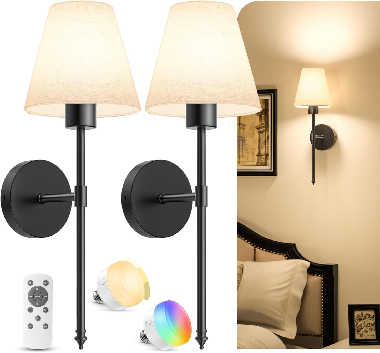 Battery Operated Wall Sconces Set of Two with Remote Control