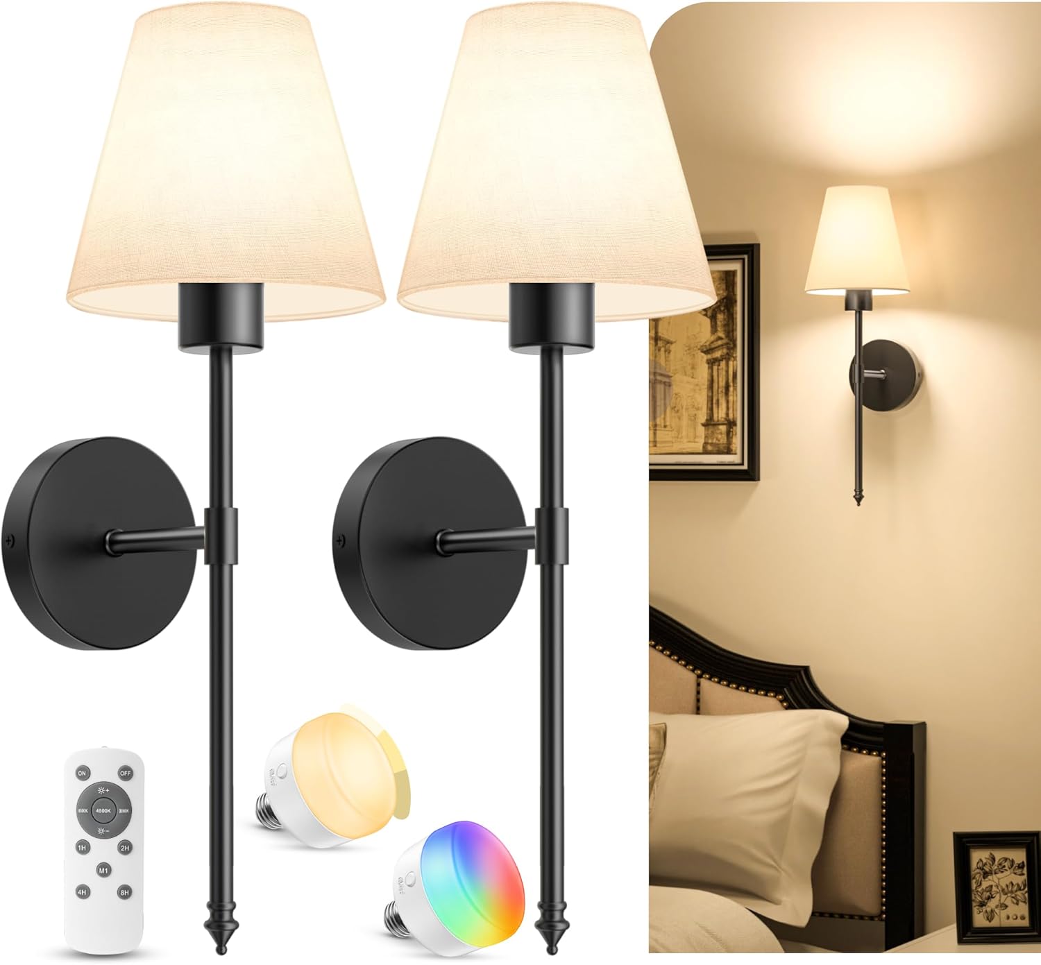 Battery Operated Wall Sconces Set of Two with Remote Control