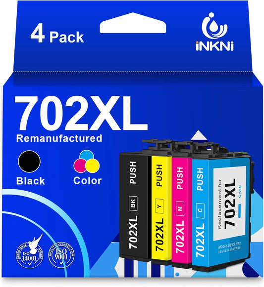 InkNI Remanufactured 702XL Ink Combo - Black 4 Pack