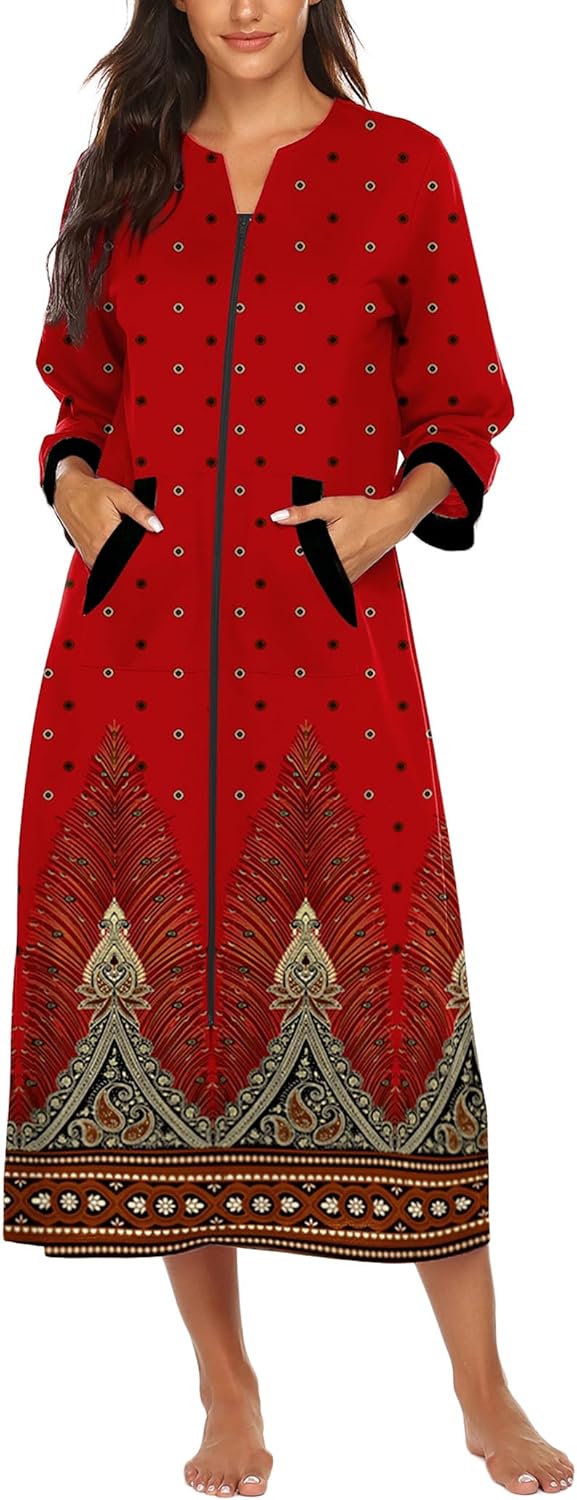 Ekouaer Women Zipper Robe with Pockets for Cozy Comfort