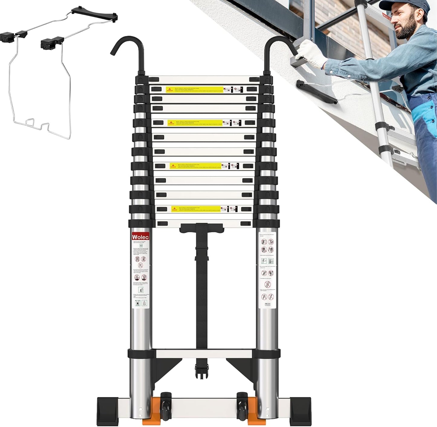Telescoping Ladder 16.5FT Heavy Duty Aluminum Extension Ladder