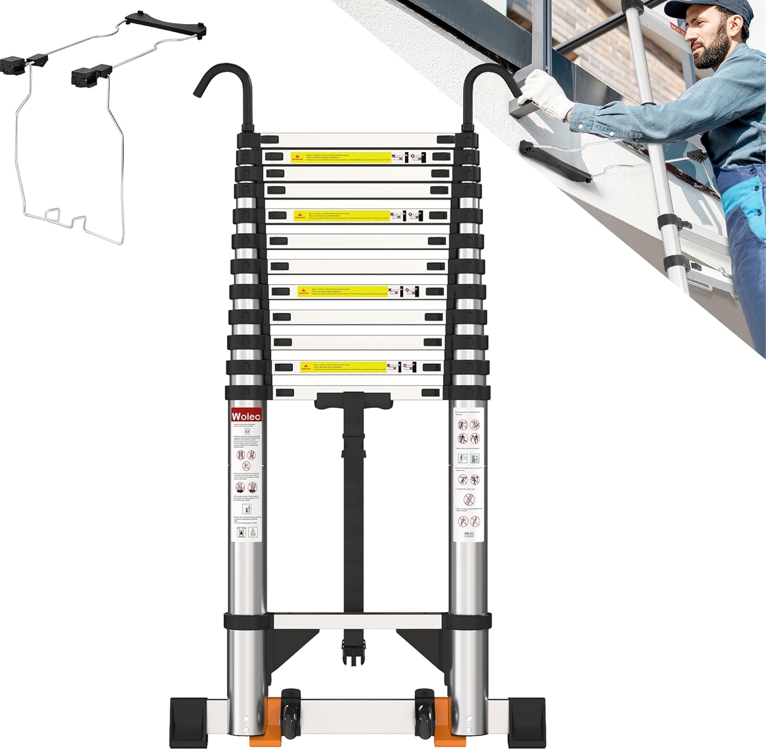 Telescoping Ladder 16.5FT Heavy Duty Aluminum Extension Ladder
