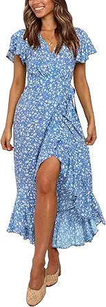 ZESICA Women's Summer Bohemian Floral Printed Wrap Dress Review