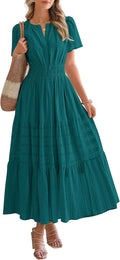 Womens Summer 2025 Elastic Waist Midi Maxi Dress - Lightweight Boho
