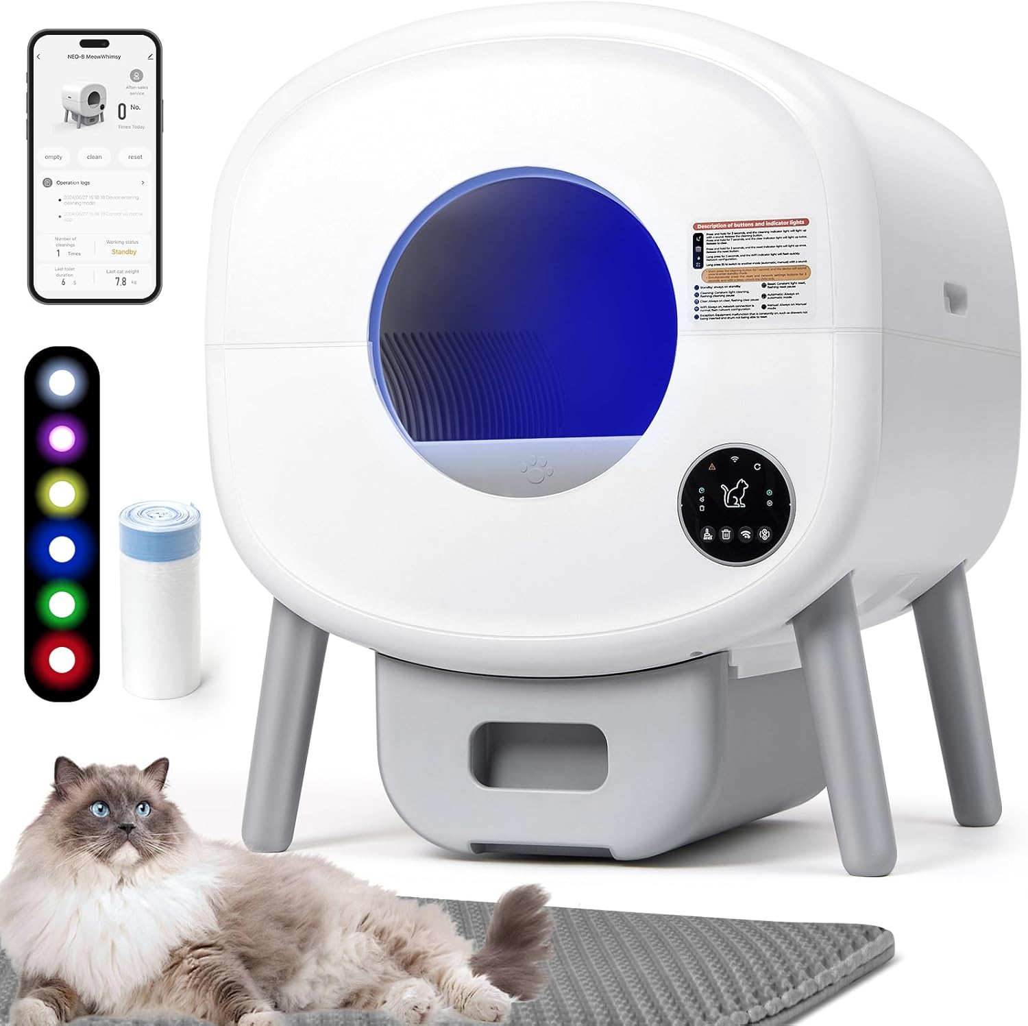 Extra Large Self-Cleaning Litter Box for Multiple Cats: Odor-Free Waste Disposal!