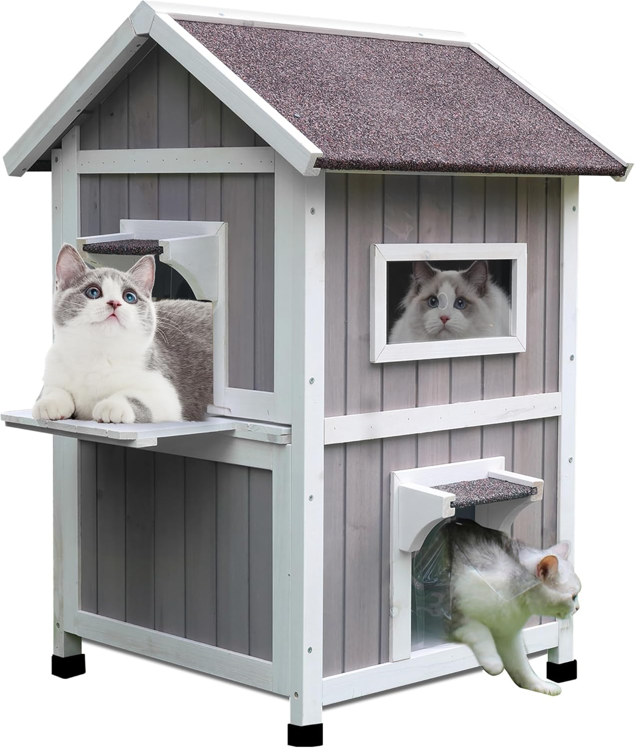 Rockever Outdoor Cat House for Feral Cats - Weatherproof Shelter