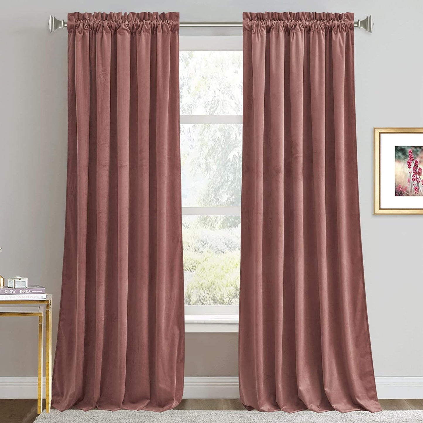 RYB HOME Mauve Velvet Curtains for Elegant Room Decor