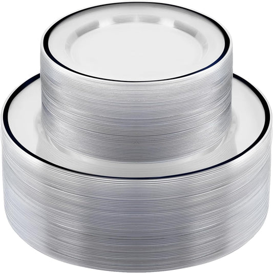 Beststar 100PCS Black and Clear Plastic Plates for Any Event