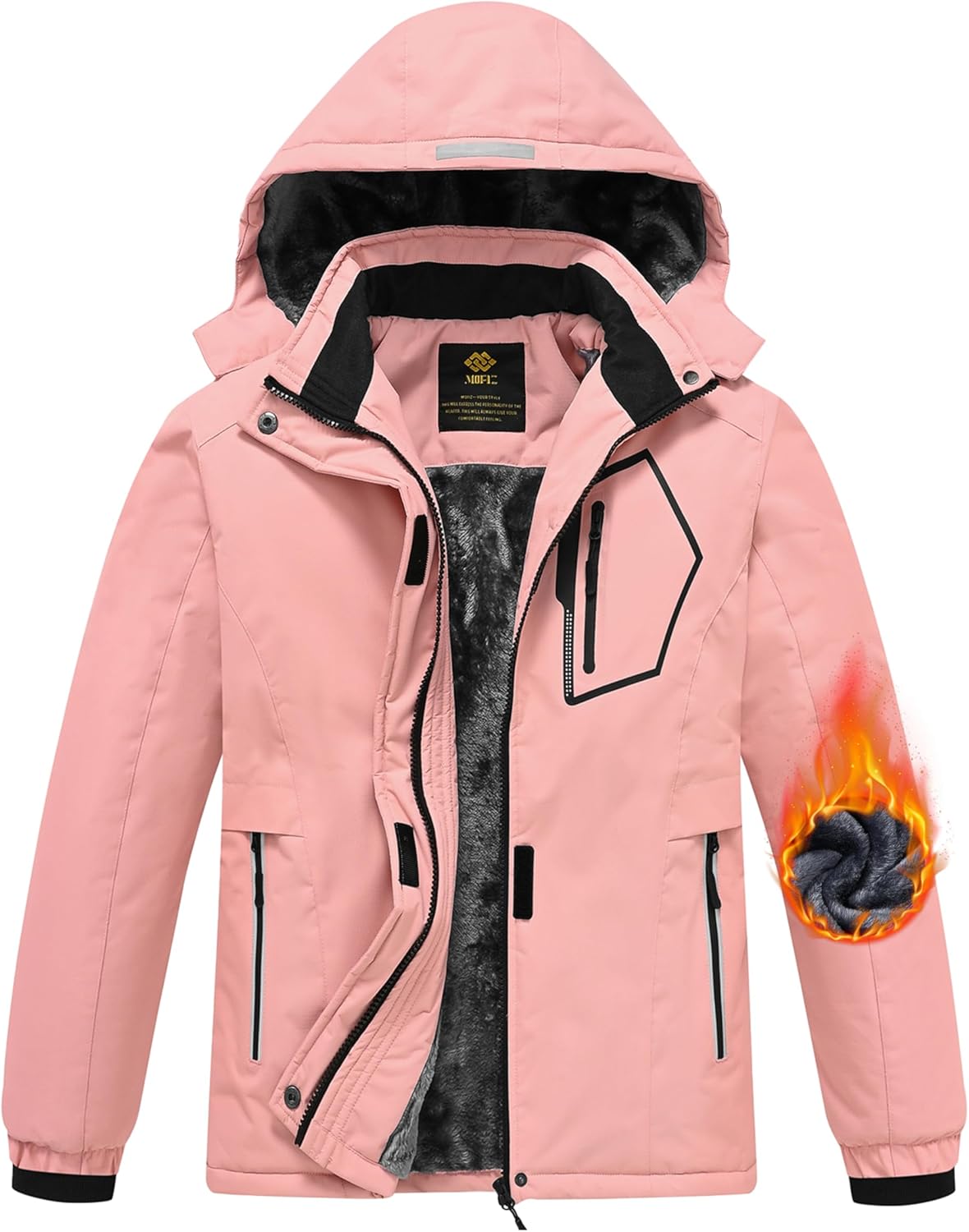 MoFiz Girls Ski Jacket Waterproof Fleece Lined for Winter Fun