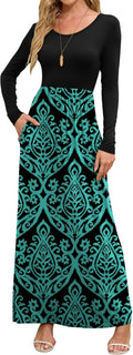 Women's Black Maxi Dress Long Sleeve Crewneck - Soft Rayon Blend