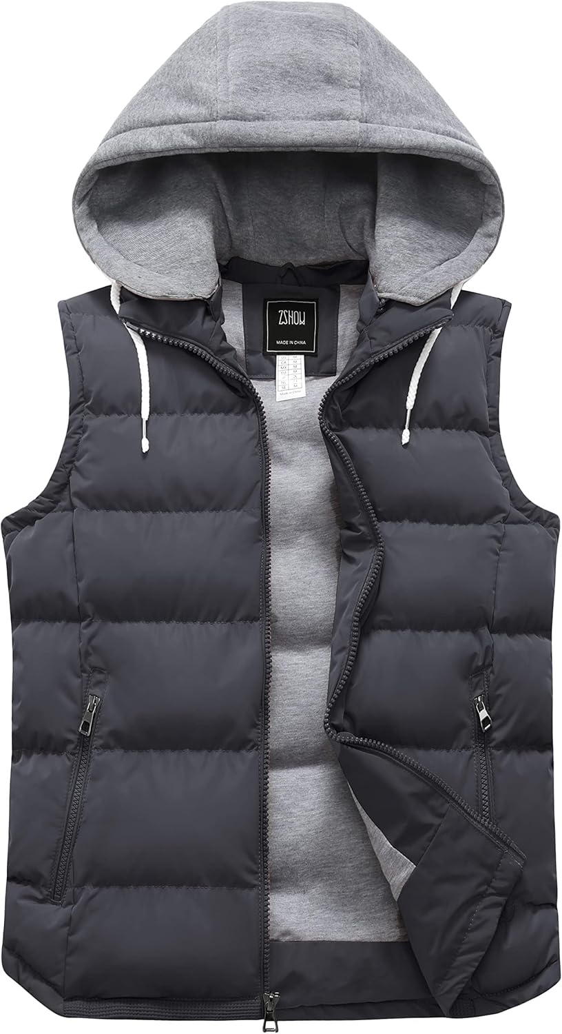 ZSHOW Men's Puffer Vest with Removable Hood for Winter Wear