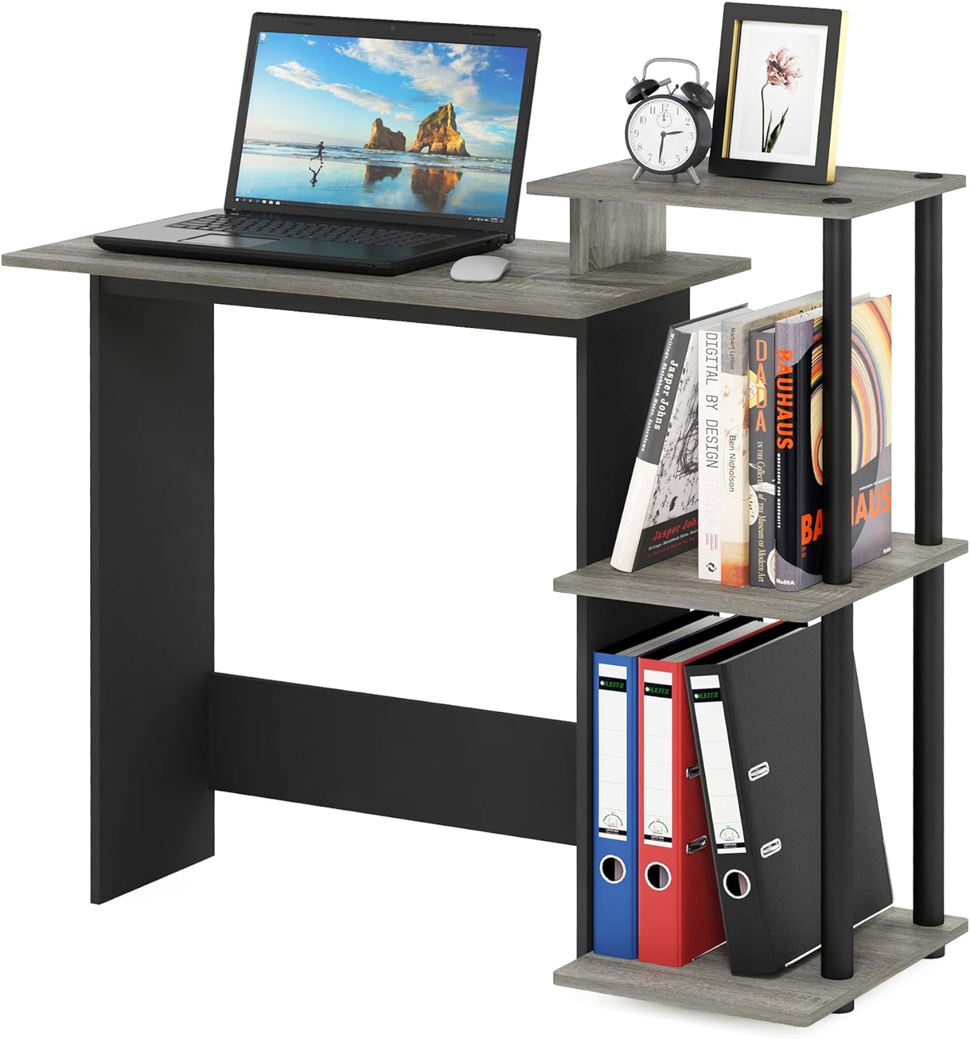 Furinno EFFICIENT Desk with 3 Open Side Shelves for Home Office