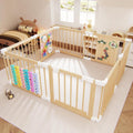 Baby Playpen 56x56x24in Wooden Adjustable Multi-Shape Play Yard