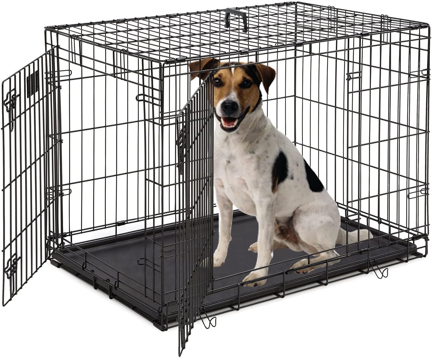 Large Dog Crate 42 Inches Double Door Folding Metal Wire Cage