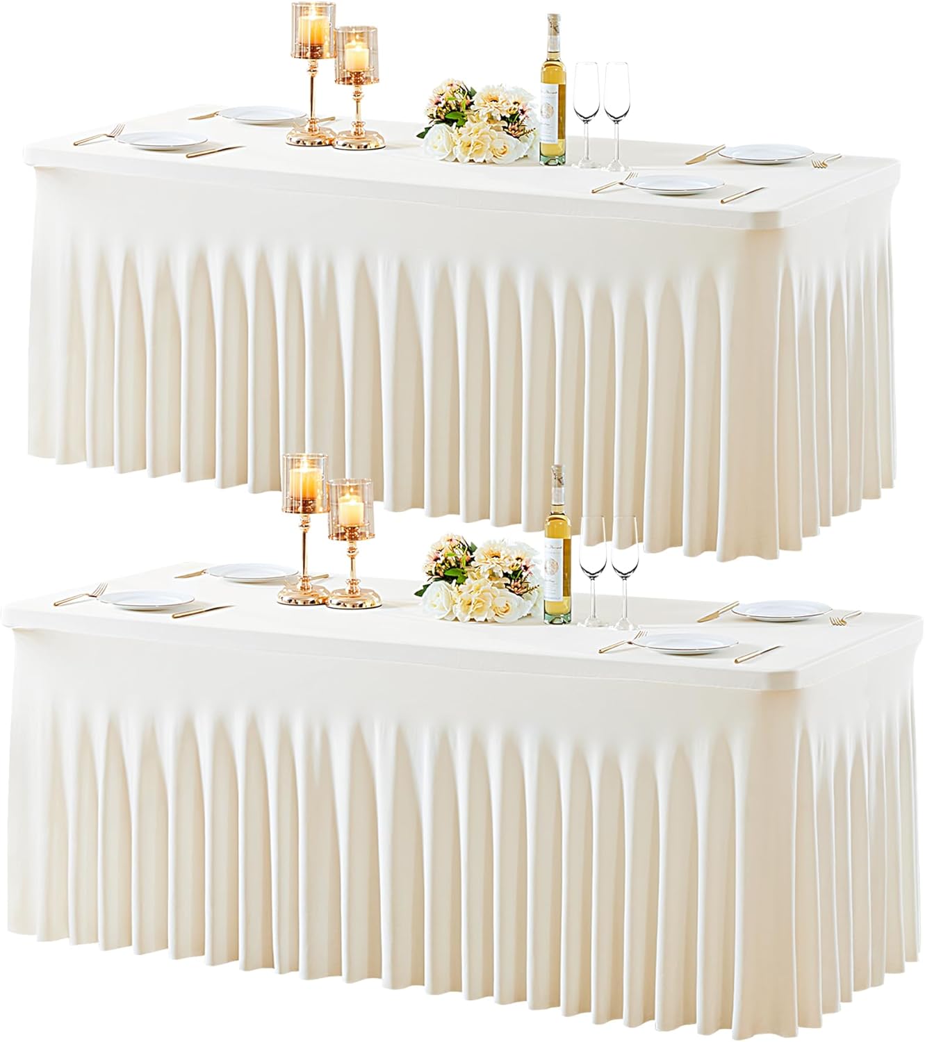 Ivory Fitted Table Cloths for 8ft Rectangle Tables - 2 Pack