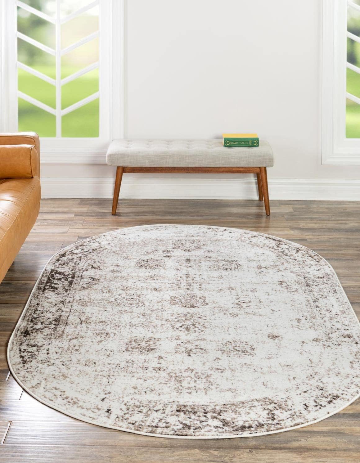 Unique Loom Sofia Collection Area Rug - Elegant Beige Oval Design
