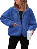 Womens Sherpa Jacket Cropped Fuzzy Fleece Button Down - Cozy Layer