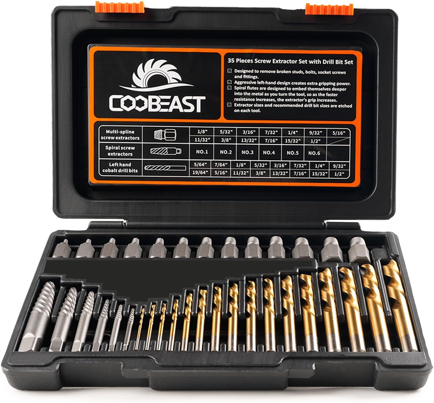 35 Pcs Screw Extractor and Left Hand Drill Bits Set for Repairs
