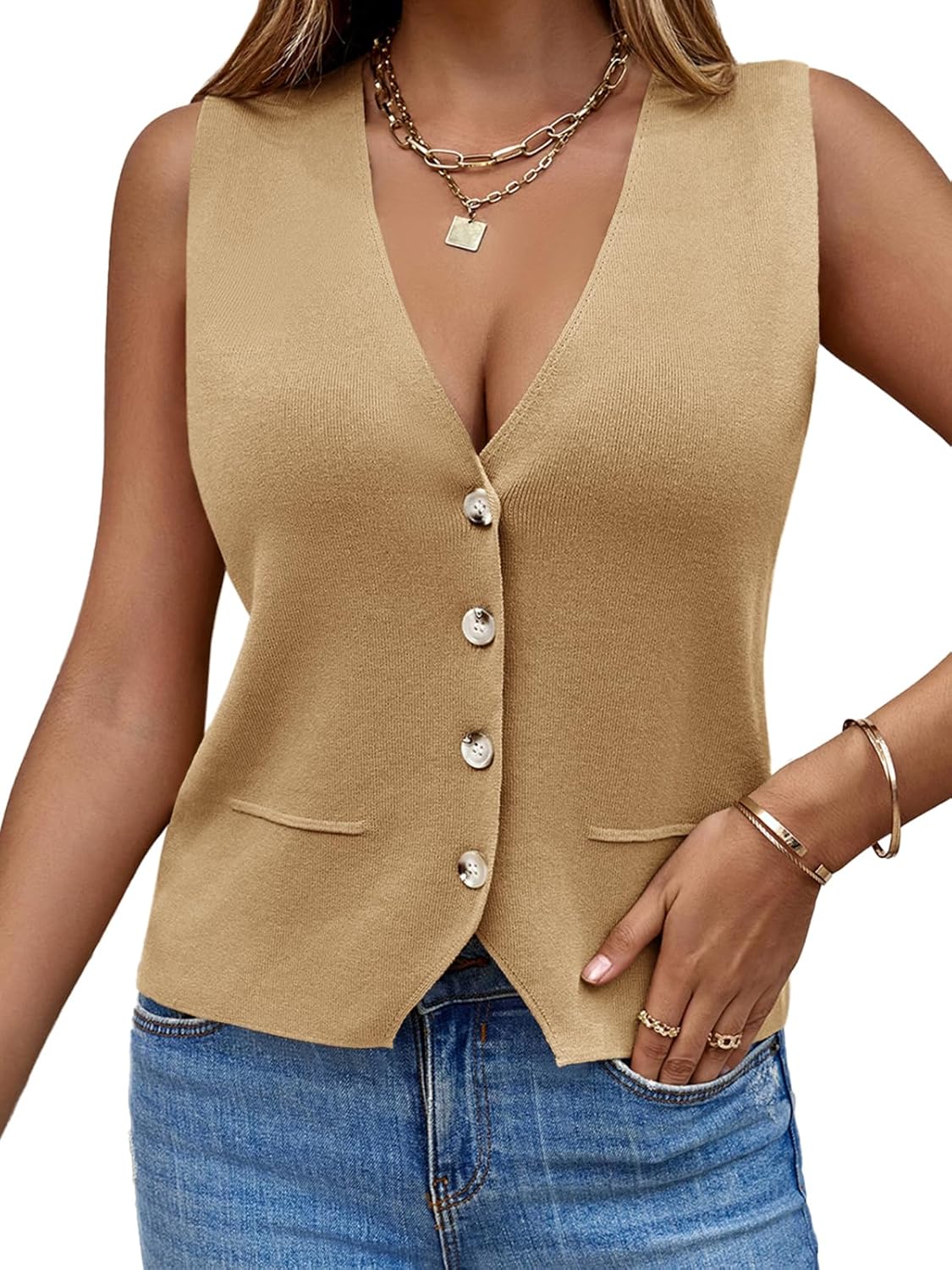 Saodimallsu Womens Sleeveless Sweater Vest for Casual Style