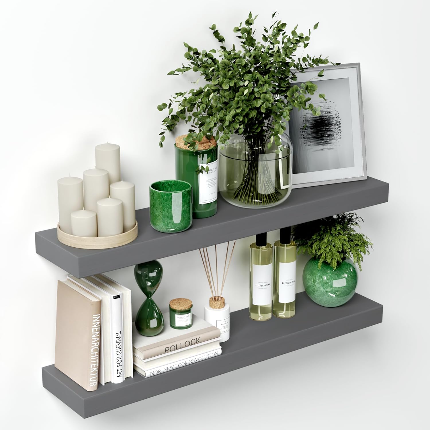 Homeforia Gray Floating Shelves for Wall - Premium Solid Wood