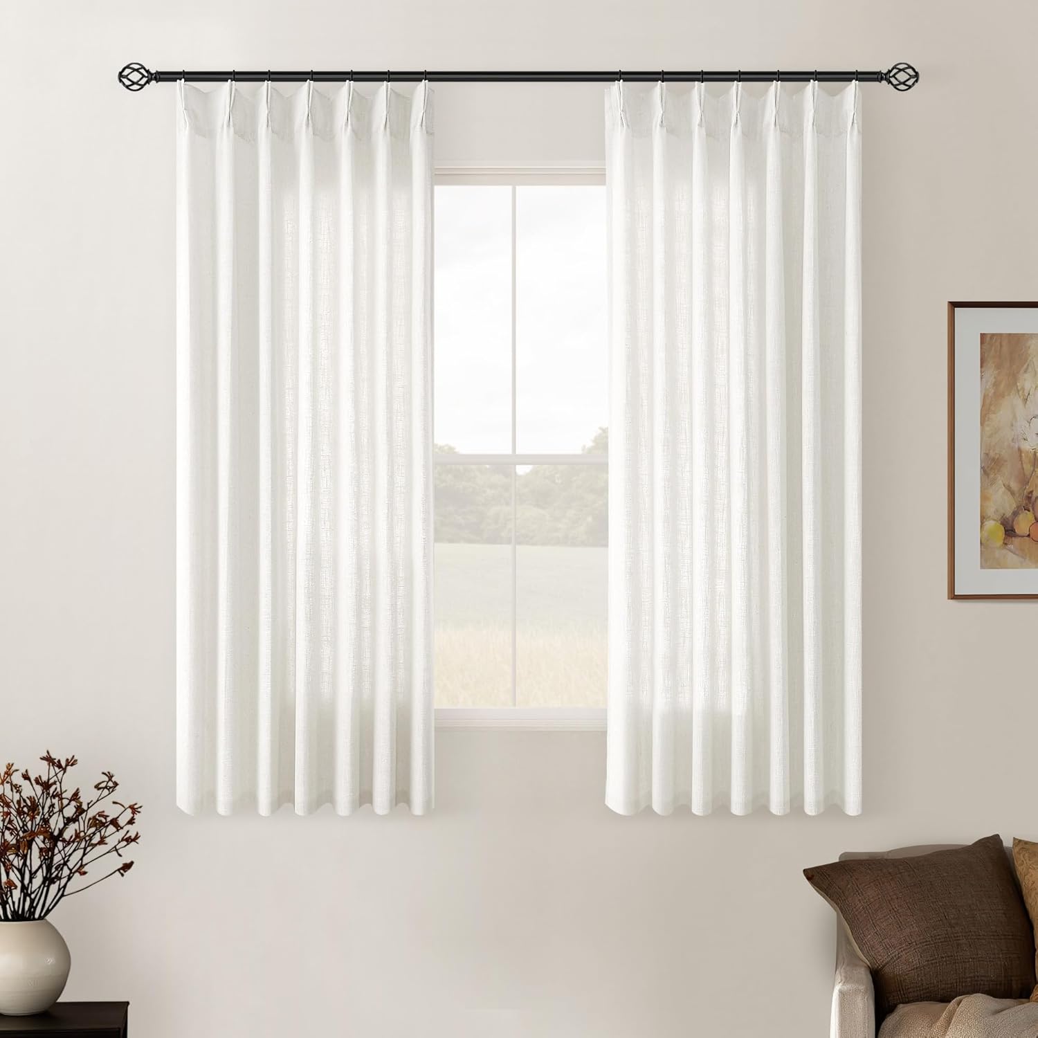 Small Kitchen Linen Curtains 45 Inch Length for Rustic Decor