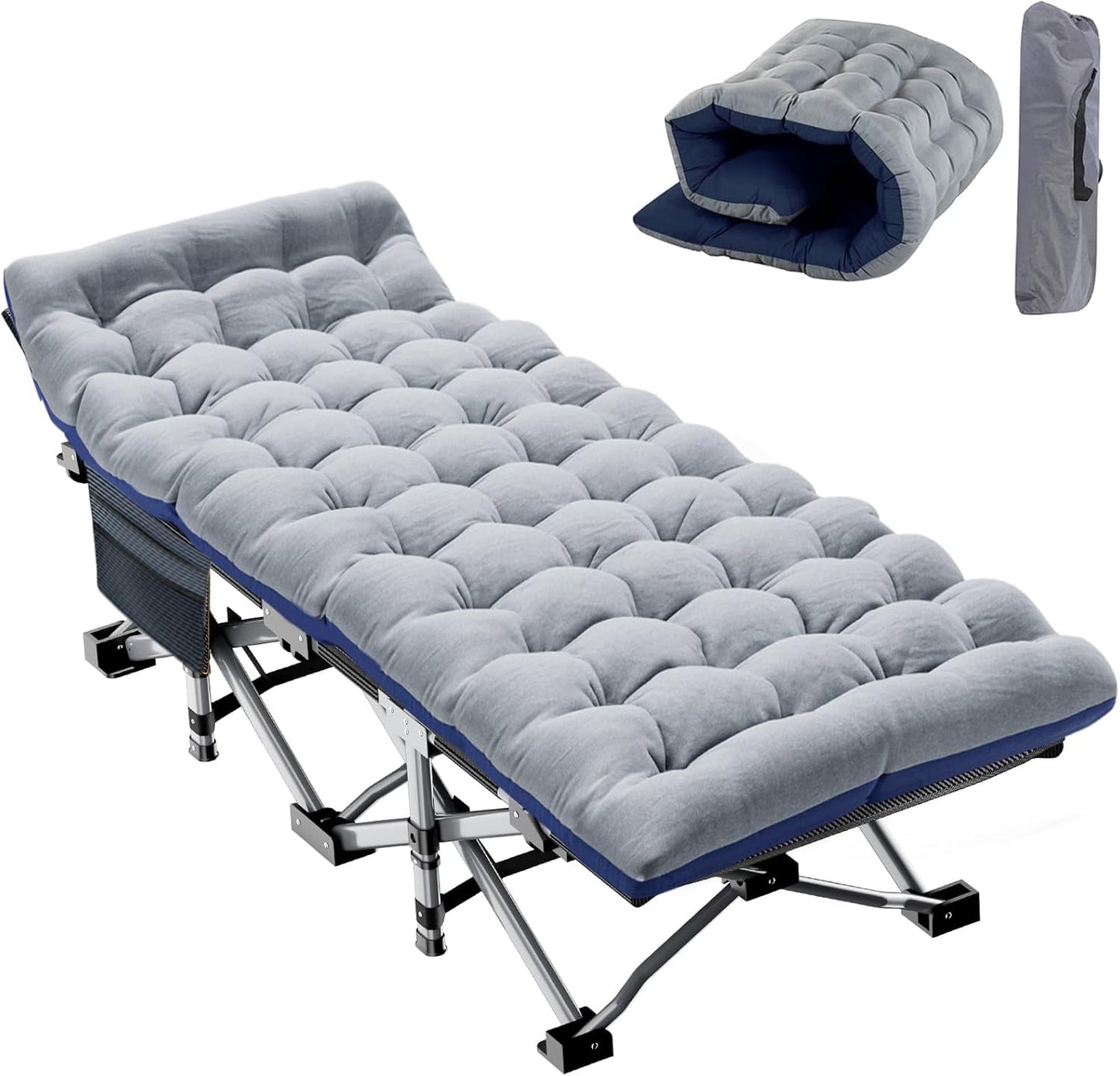 Oversized XXL Folding Camping Cot for Adults with Pad and Carry Bag