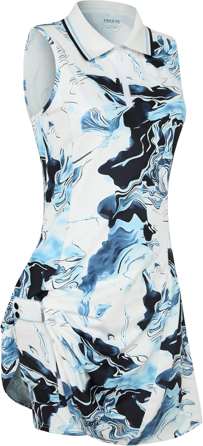 Womens Sleeveless Golf Tennis Dresses with Inner Shorts & Pockets